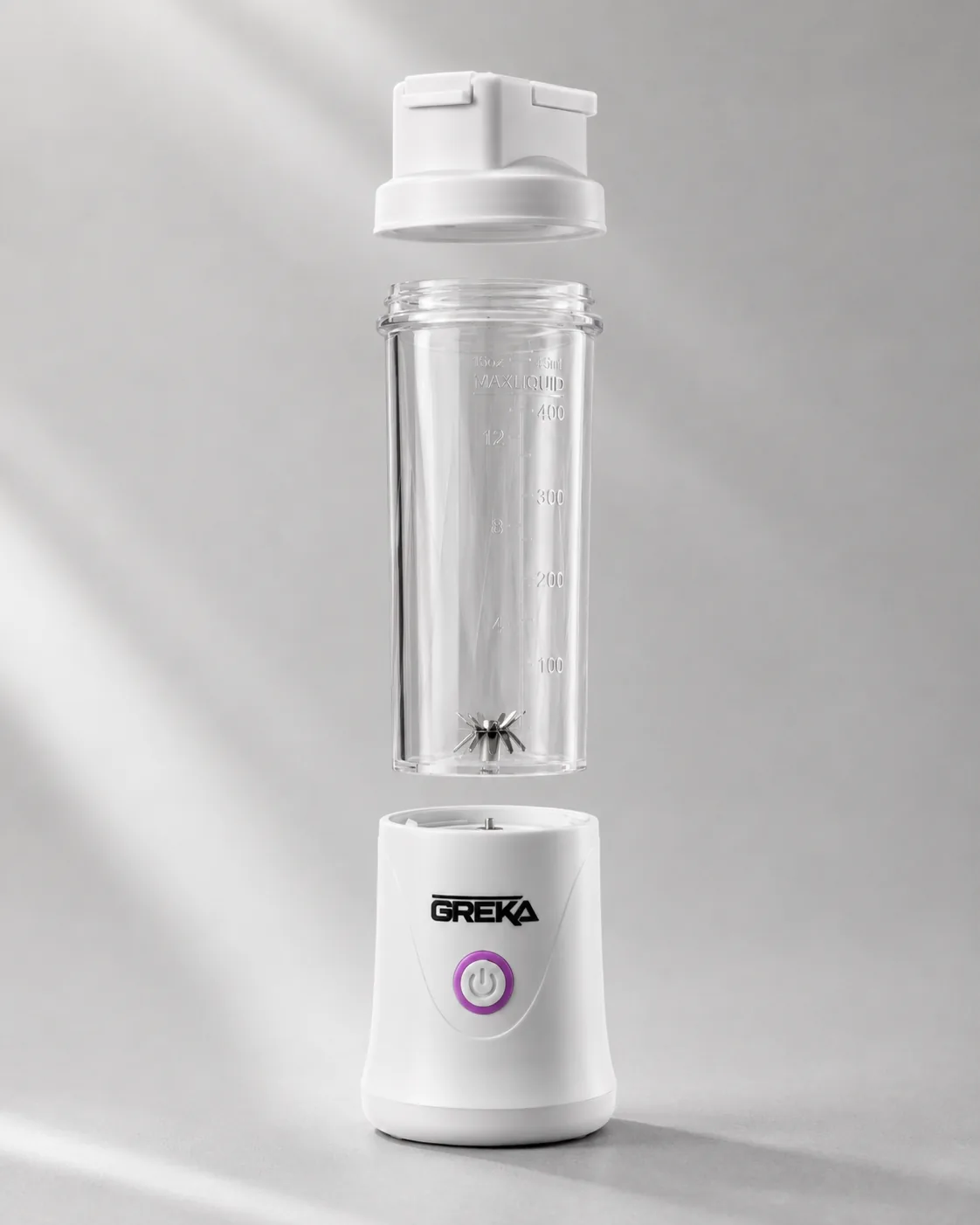 GREKA 60W tháo rời cối và phần động cơ, lưỡi dao cố định ở đáy cối